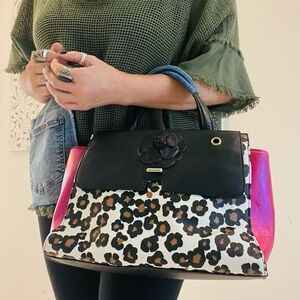 🖤 Upcycled Betsy Johnson Leopard Satchel – Hand Painted & One of a Kind